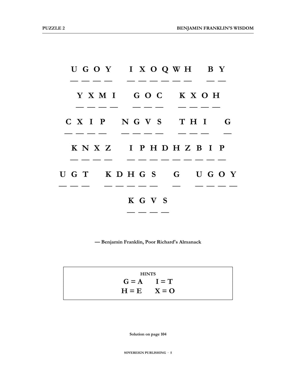 Cryptograms — Benjamin Franklin's Wisdom — Digital Edition