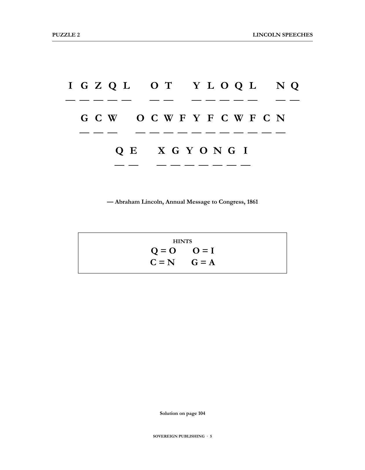 Cryptograms — Lincoln Speeches — Digital Edition