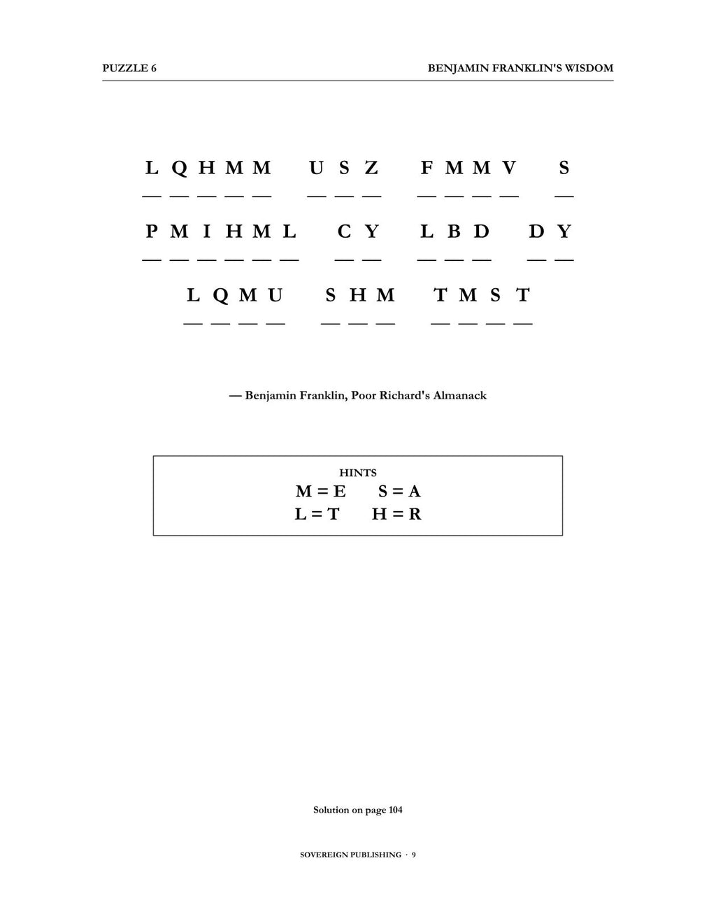 Cryptograms — Benjamin Franklin's Wisdom — Digital Edition