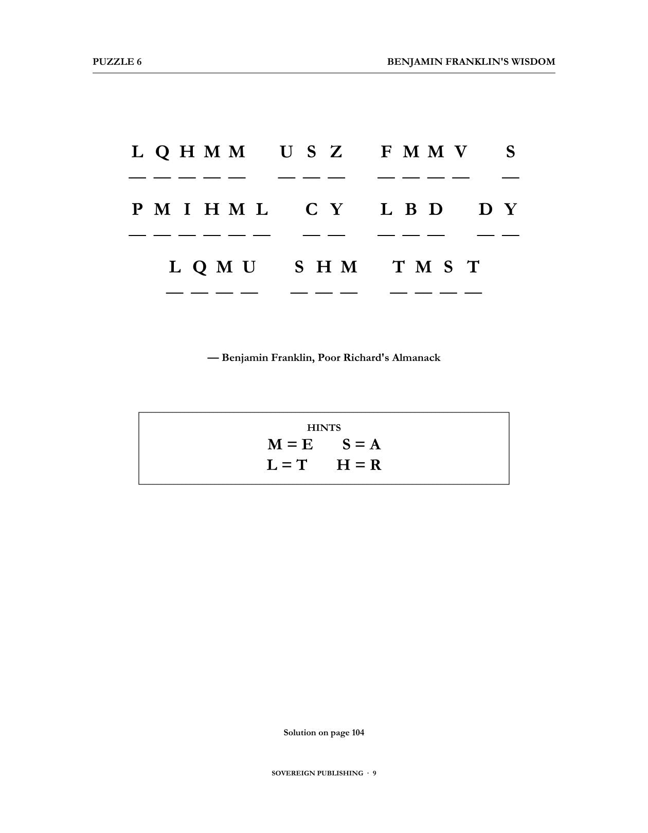 Cryptograms — Benjamin Franklin's Wisdom — Digital Edition