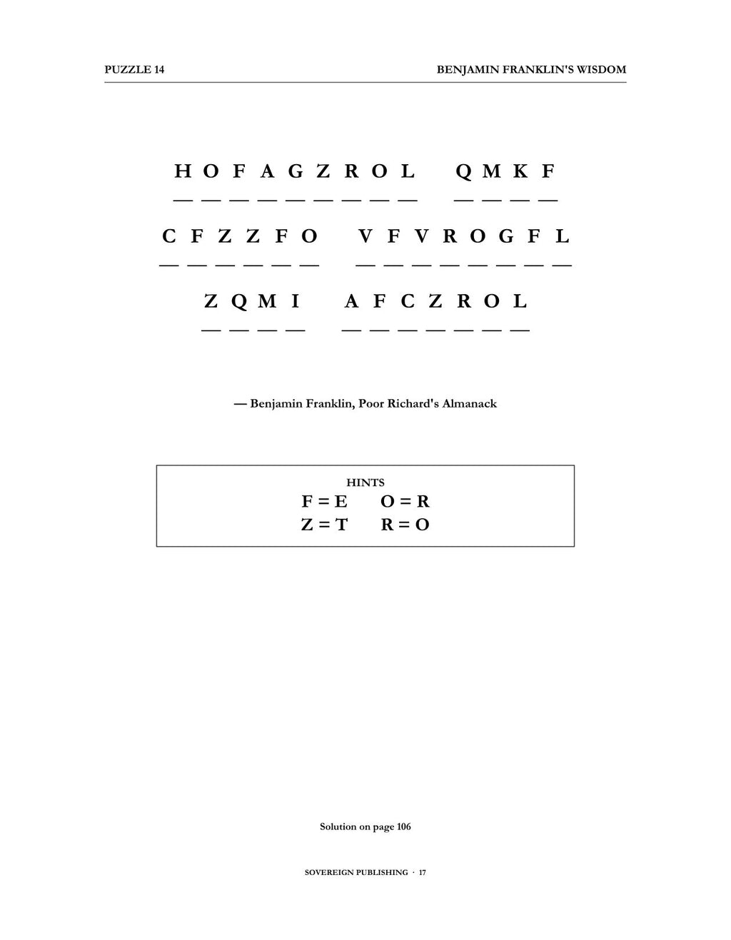 Cryptograms — Benjamin Franklin's Wisdom — Digital Edition