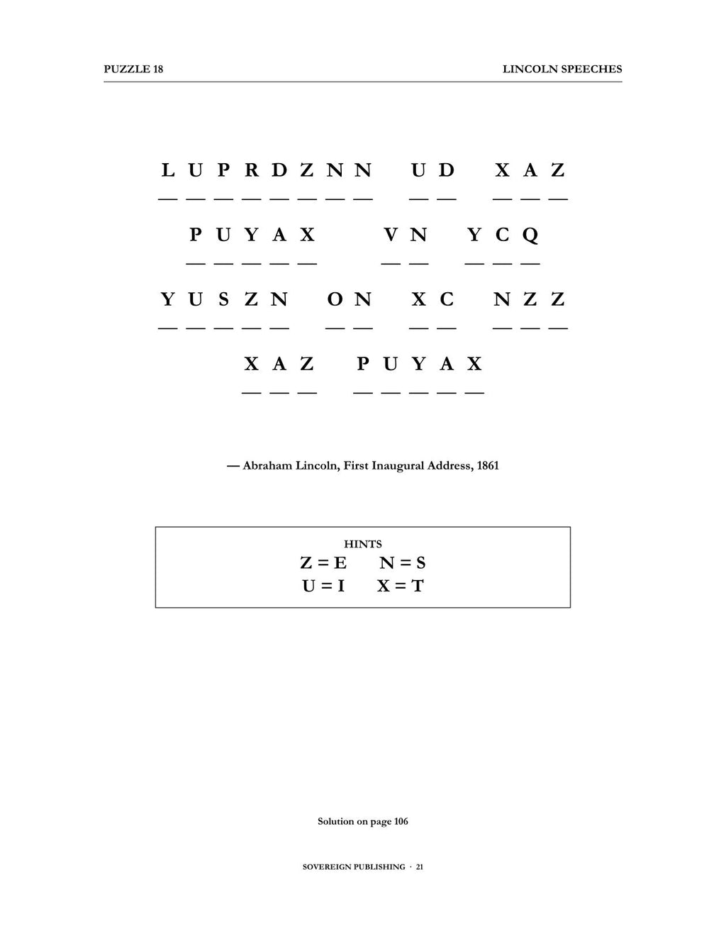 Cryptograms — Lincoln Speeches — Digital Edition