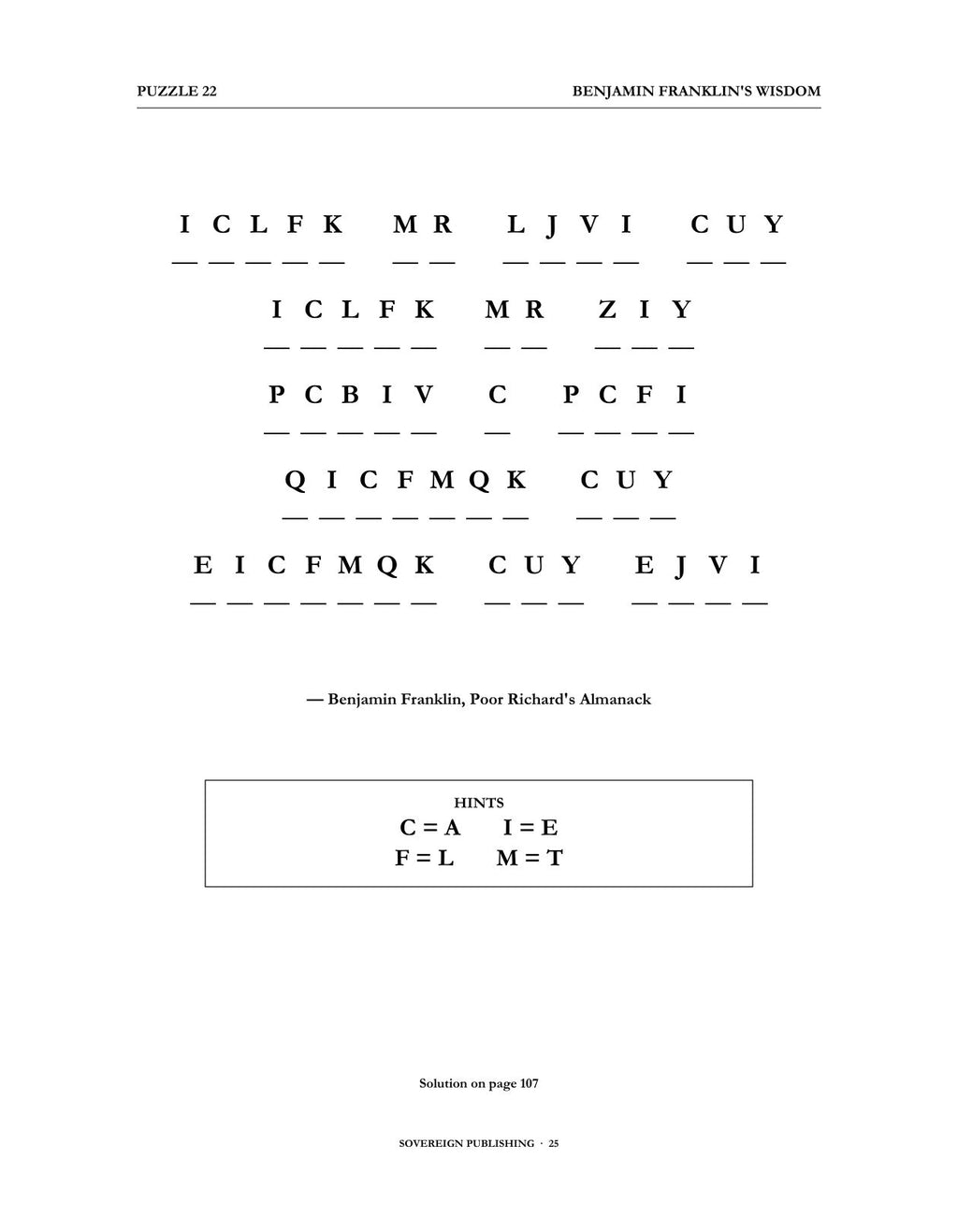 Cryptograms — Benjamin Franklin's Wisdom — Digital Edition