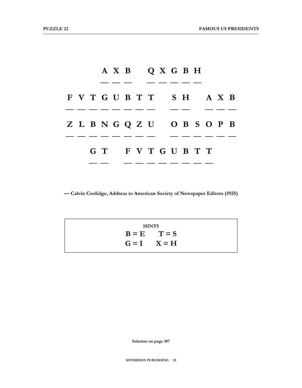 Cryptograms — Famous US Presidents — Digital Edition