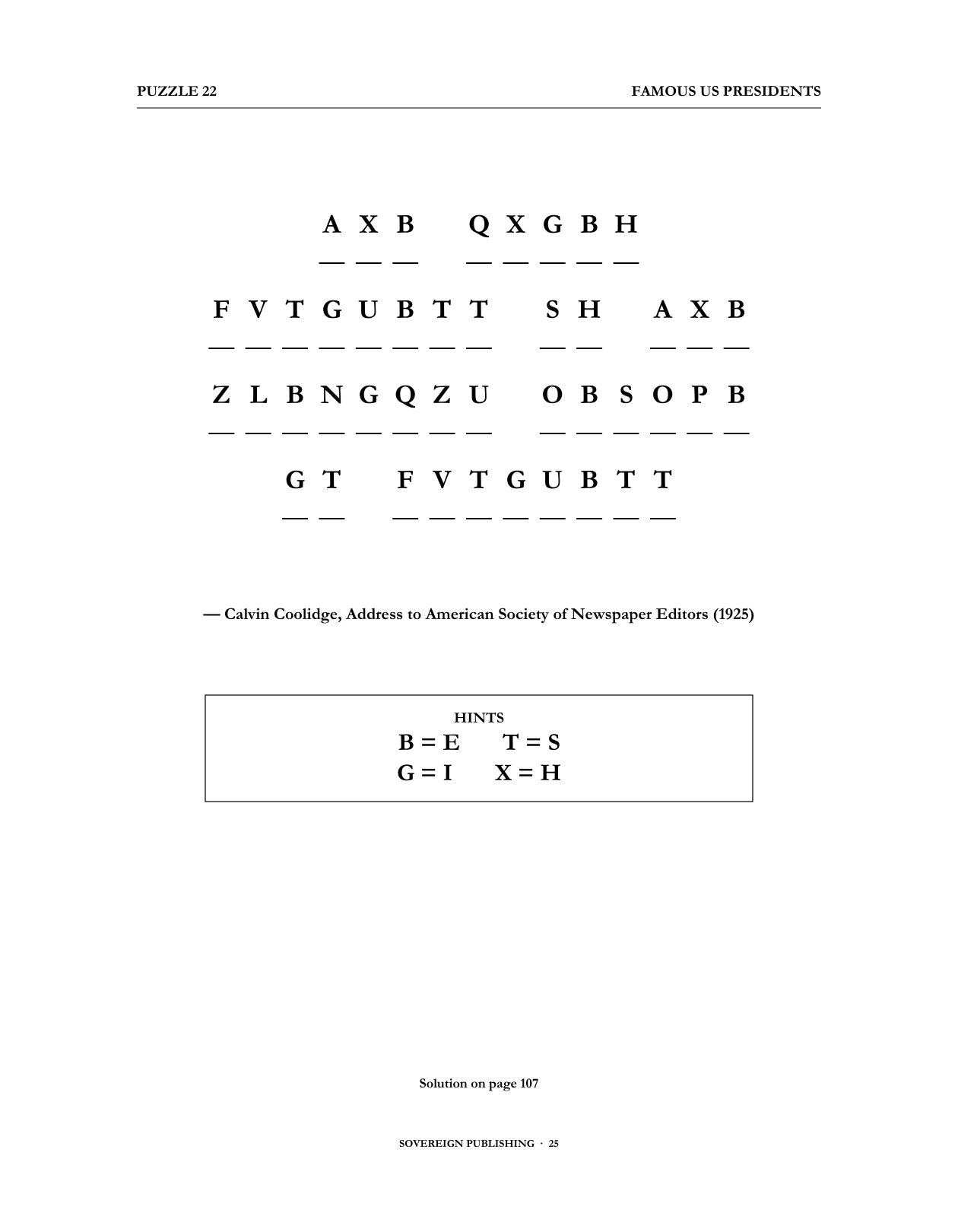 Cryptograms — Famous US Presidents — Digital Edition