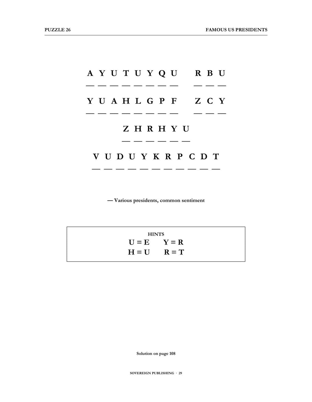 Cryptograms — Famous US Presidents — Digital Edition