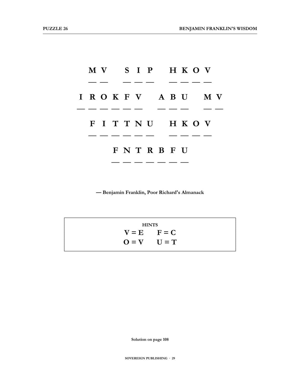 Cryptograms — Benjamin Franklin's Wisdom — Digital Edition
