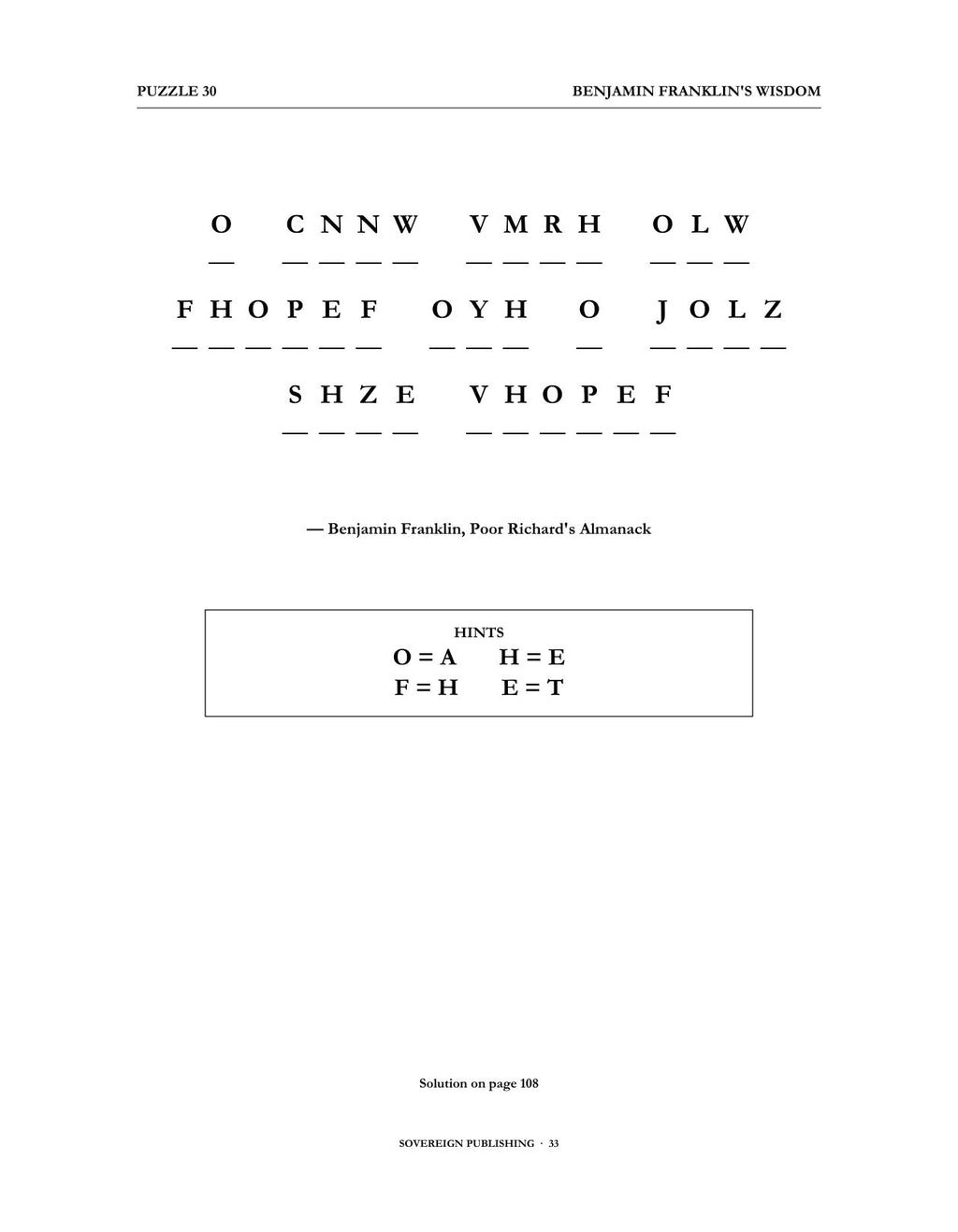 Cryptograms — Benjamin Franklin's Wisdom — Digital Edition